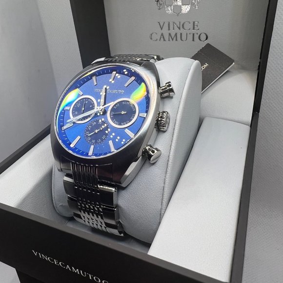 Vince Camuto Men's Watch Steel Blue Face Silver Case Working NIB! - Picture 3 of 8